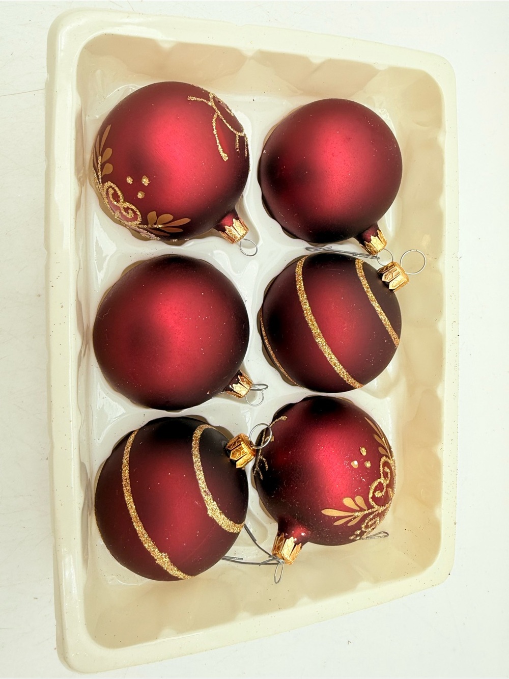 Holiday Red Glass Christmas Ornaments - Set of 6